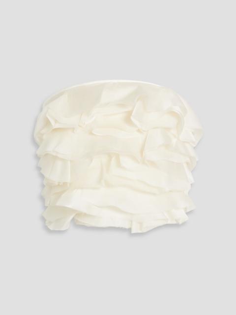 SIMKHAI Kirsten cropped ruffled silk-organza and satin-twill bustier top