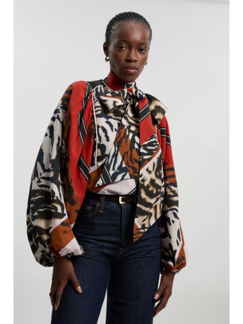 KAREN MILLEN Animal Print Fluid Tencel Woven Tie Neck Blouse