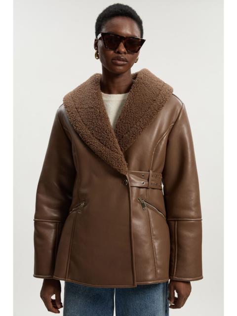 KAREN MILLEN Faux Leather Bonded Waisted Peplum Coat