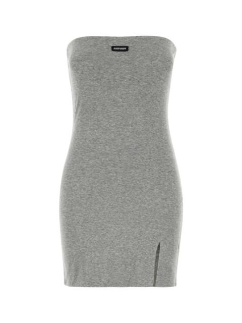 Miu Miu Miu Miu Women Melange Grey Cotton Mini Dress