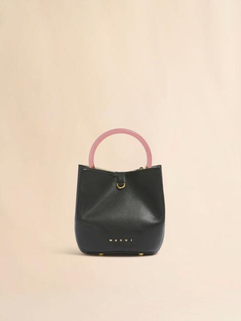 Marni BLACK LEATHER PANNIER BUCKET BAG