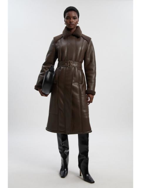 KAREN MILLEN Petite Faux Fur Aviator Longline Coat