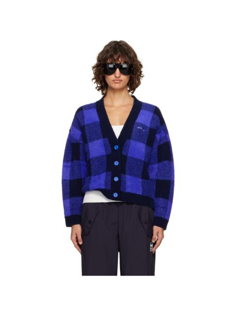Off-White Blue Jacquard Check Knit Cardigan