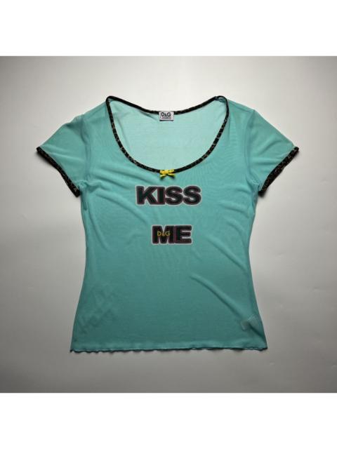 Dolce & Gabbana Y2K Dolce & Gabbana Aqua "KISS ME" Mesh Top Leopard Trim