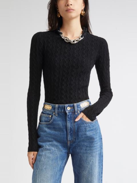rabanne Rabanne Chain Detail Cable Knit Sweater in Black at Nordstrom