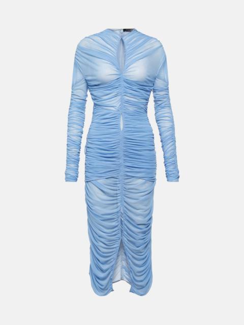 MUGLER Draped cutout mesh midi dress