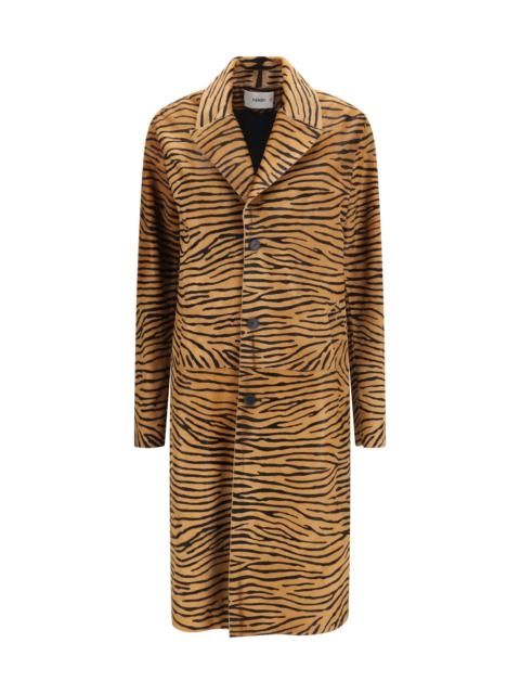 FENDI Fendi Tiger Print Leather Coat Naturale