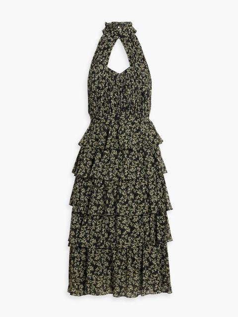 Other Designers Cutout tiered printed crepe de chine midi dress