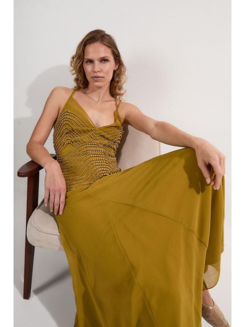 KAREN MILLEN Embellished Geo Strappy Woven Maxi Dress