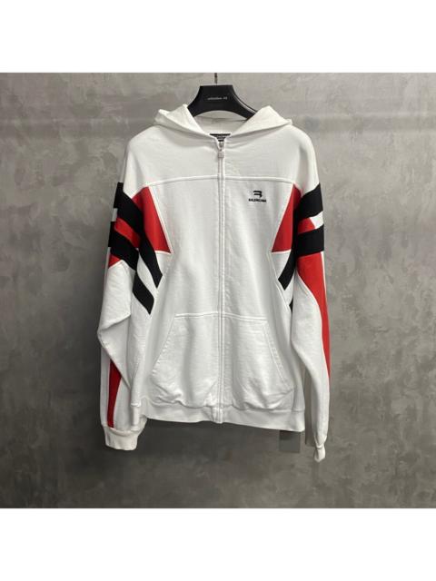 BALENCIAGA Balenciaga White Striped Embroidered Logo Varsity Jacket
