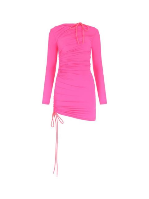 Balenciaga Woman Fluo Pink Stretch Nylon Mini Dress