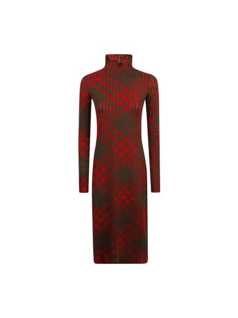 Burberry Burberry Long Sleeve Checkered Wool Blend Shift Dress, Size Small