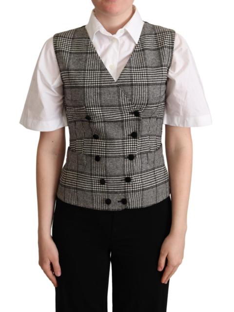 Dolce & Gabbana Gray Checkered Sleeveless Waistcoat Vest