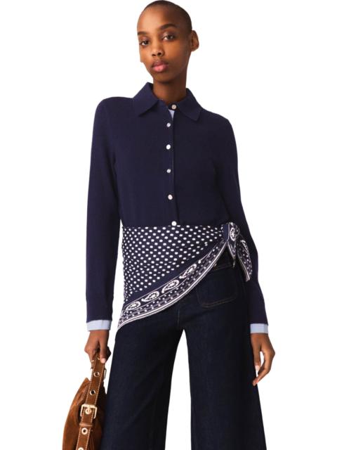 maje maje Polo cardigan with removable trims in Navy at Nordstrom