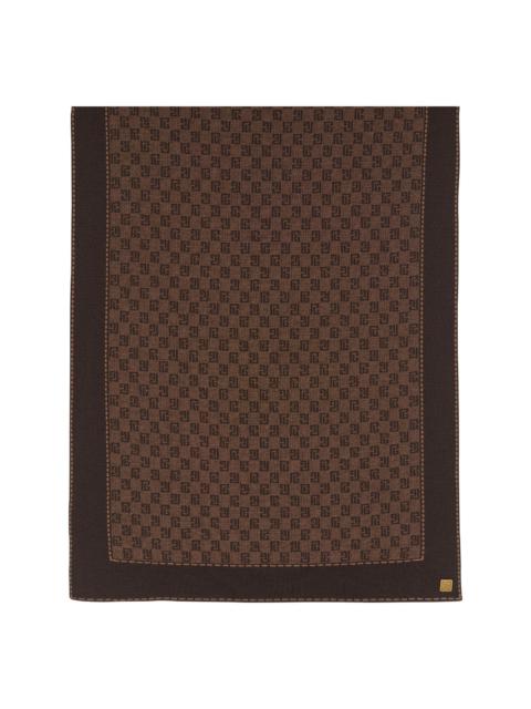 monogram-pattern fine-knit scarf