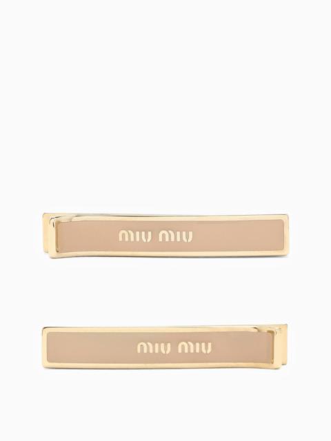 Miu Miu Gold hair clip with logo