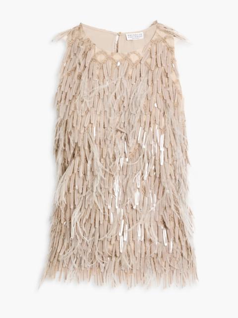 Brunello Cucinelli Embellished silk crepe de chine top