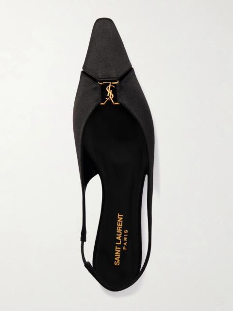 SAINT LAURENT Babylone embellished crepe point-toe slingback flats Black