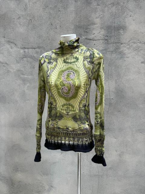 Jean Paul Gaultier Jean Paul Gaultier Green Dragon Tattoo Bill Knit Rib Mesh Shirt