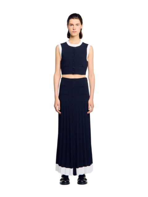 Sandro SANDRO Long two-tone knit skirt in Navy Blue at Nordstrom