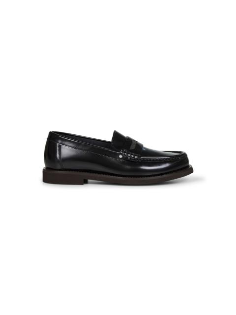 Brunello Cucinelli Women Black Shiny Calfskin Embroidered Penny Loafer