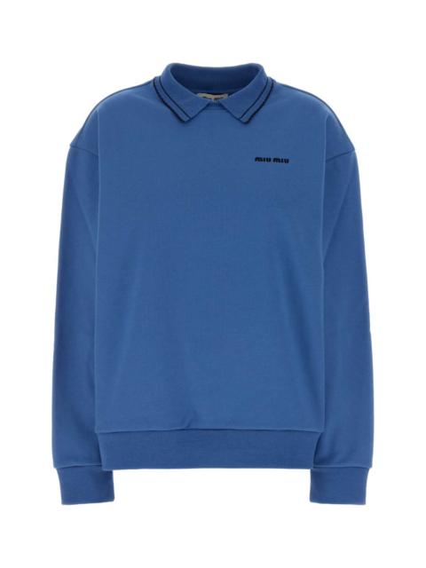 Miu Miu Miu Miu Women Cerulean Blue Cotton Oversize Polo Shirt