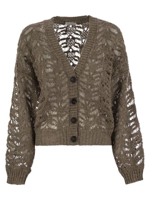 Brunello Cucinelli Brunello Cucinelli Women Foliage Lace Cardigan In Linen And Silk Diamante