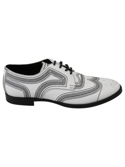 Dolce & Gabbana Dolce & Gabbana White Leather Derby Formal Black Lace Shoes