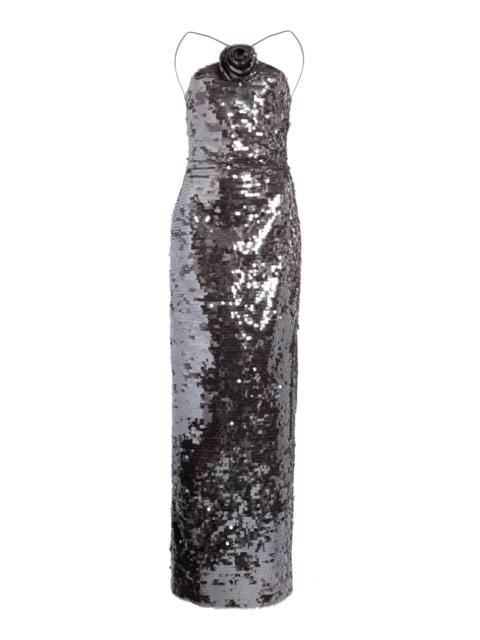 MAGDA BUTRYM Sequined Halter Gown silver
