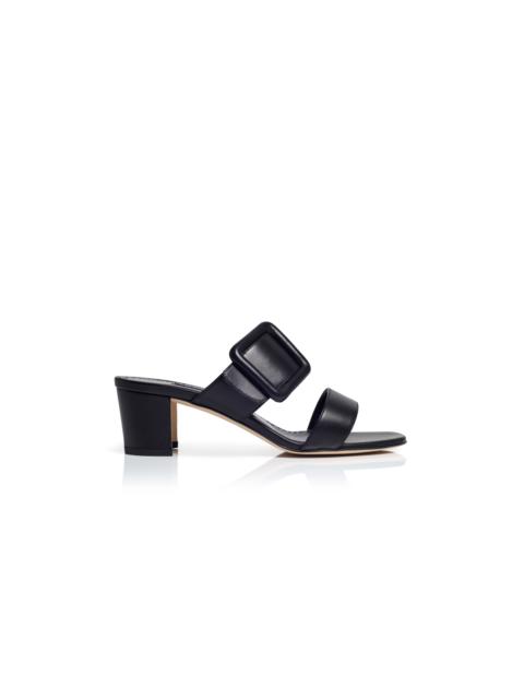 Manolo Blahnik Black Nappa Leather Open Toe Mules