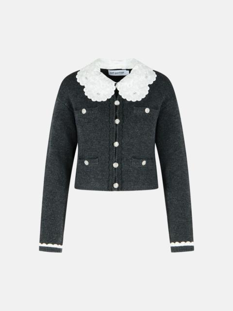 self-portrait DARK GREY WOOL BLEND CROP CARDIGAN