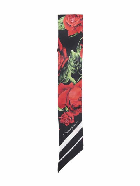 Dolce & Gabbana Dolce & Gabbana Women Black Rose-Print Silk Twill 6X100 Bandeau