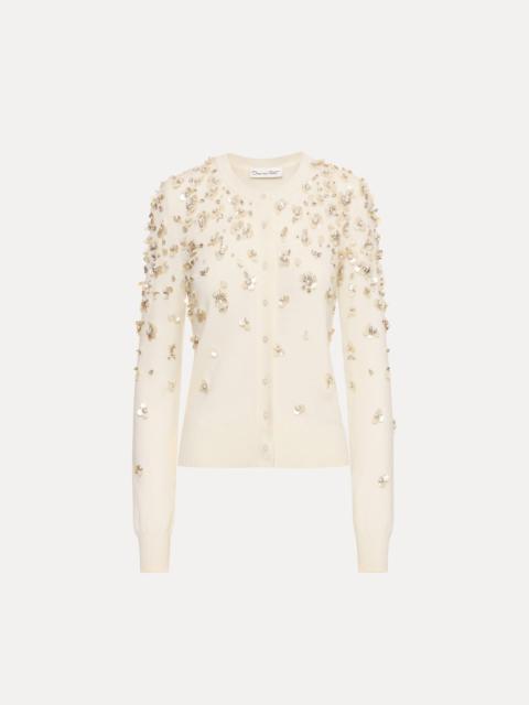 Oscar de la Renta MOTHER OF PEARL EMBROIDERED CARDIGAN