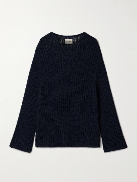 KHAITE Elowen open-knit cotton sweater Navy