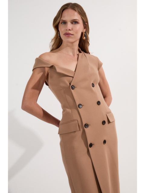 KAREN MILLEN Compact Stretch Asymmetric Collar Tailored Pencil Maxi Dress