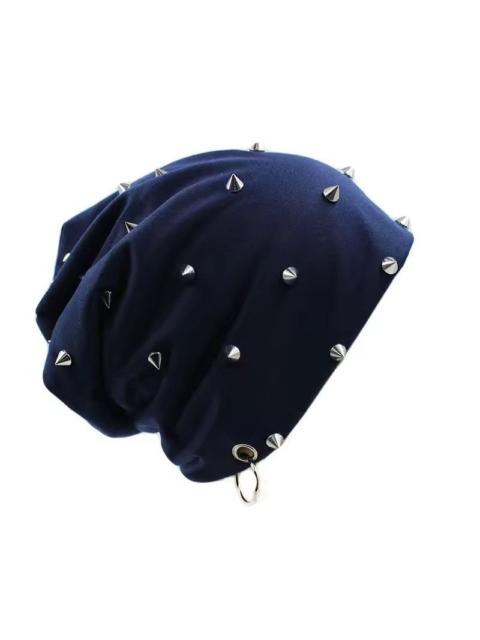 Other Designers Japanese Brand - Punk Spiked Beanie - Navy Blue Studded Hat with Ring