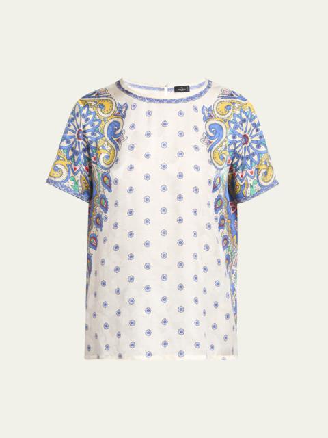 Short-Sleeve Paisley-Print Top