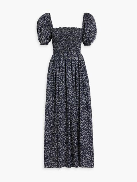 MATTEAU Shirred floral-print cotton-poplin maxi dress