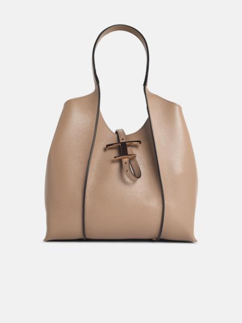 Tod's SMALL BEIGE LEATHER 'T TIMELESS' SHOPPING BAG