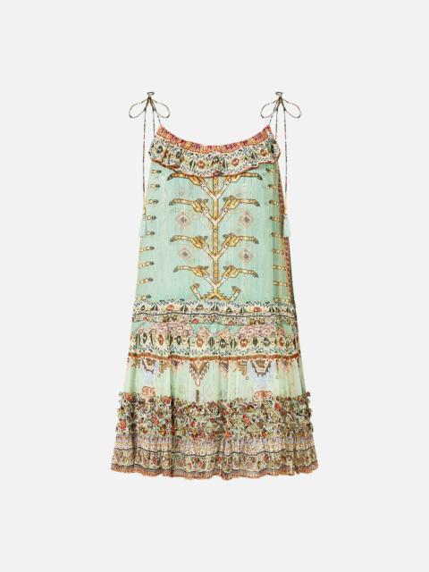 CAMILLA GATHERED MINI TIERED DRESS WITH FRILL DETAIL