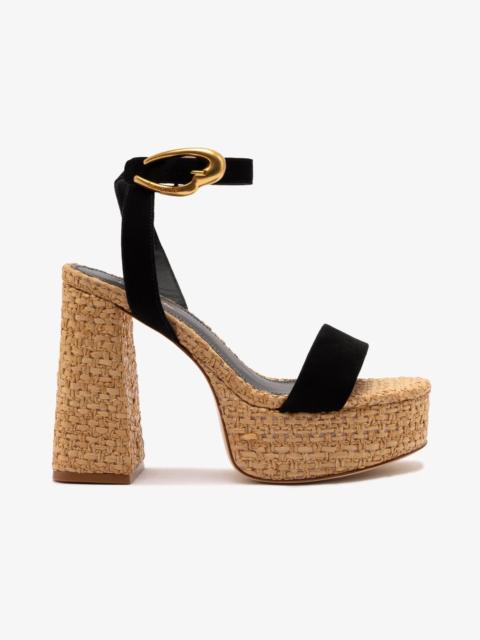 Larroudé Dolly Verona Sandal In Black Suede and Natural Raffia