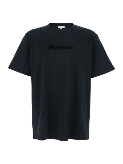 Other Designers Jw Anderson Men Black Crewneck T-Shirt With Logo Lettering Embroidery On The Front In Cotton Man