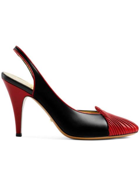 GUCCI Gucci 95 Slingback Leather Pumps Black Red (Women's)