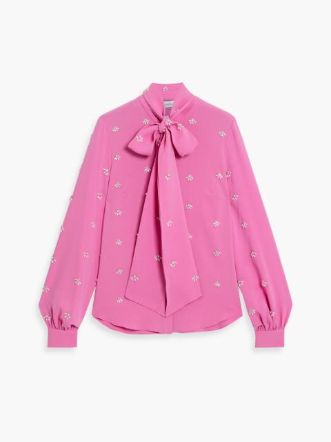 Oscar de la Renta Pussy-bow embellished stretch-silk crepe blouse