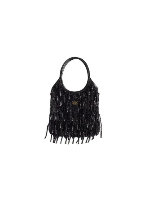 Miu Miu MIU MIU Ivy $5100 Black Satin With Crystals Top Handle Bag N