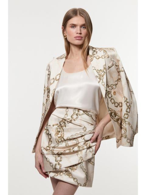 KAREN MILLEN Structured Viscose Satin Chain Print Tailored Ruched Mini Skirt