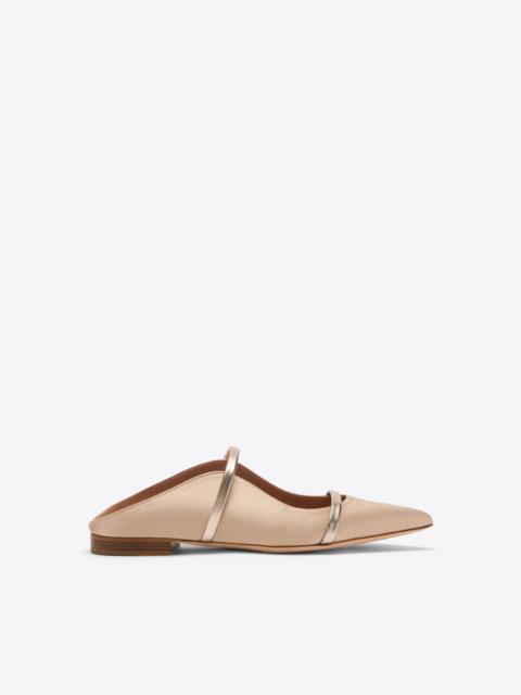 MALONE SOULIERS Maureen Buff & Champagne Satin Flat Mules