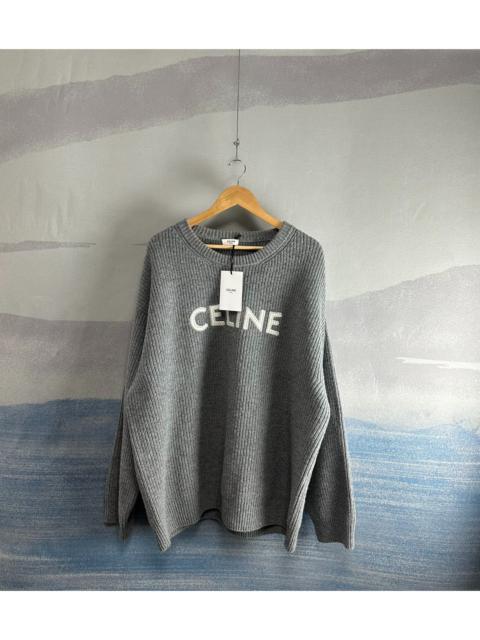 CELINE Céline Grey Wool Sweater with Studs and Large Logo
