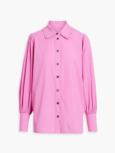 GANNI Ruffled crinkled cotton-blend shirt