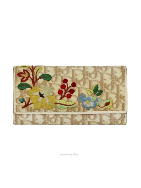 Dior Long Wallet - Cream Trotter Oblique Embroidered